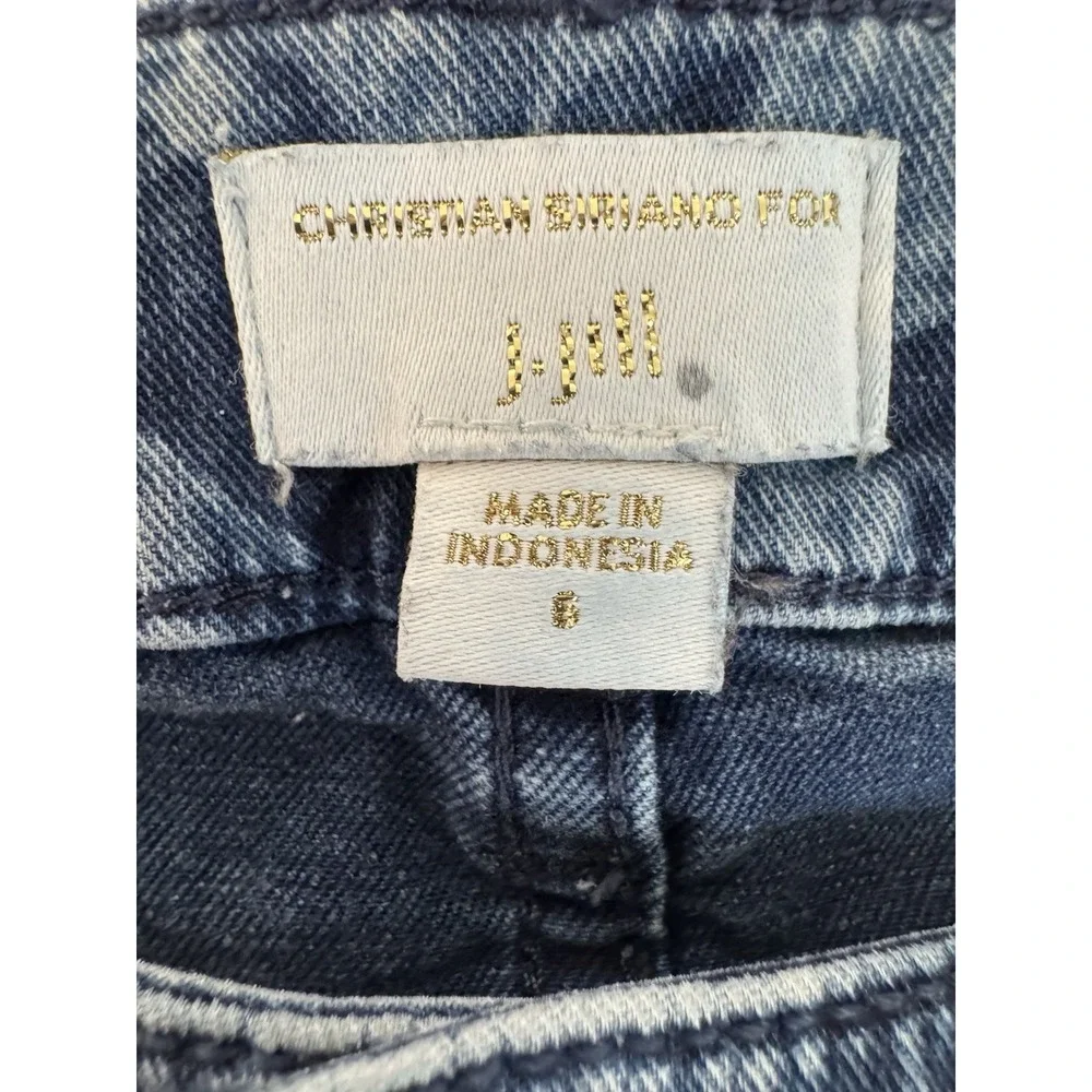 I.‎ Jill Christian Siriano Blue Leaf Print Stretch Jeans Tropical Women's Size 6